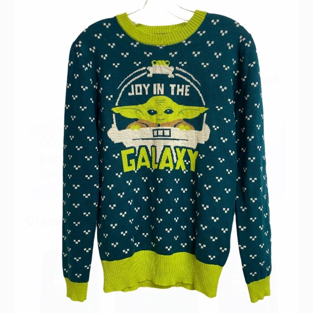 Star Wars Joy In The Galaxy Pullover Sweater Size S Baby Yoda Cozy Green Holiday